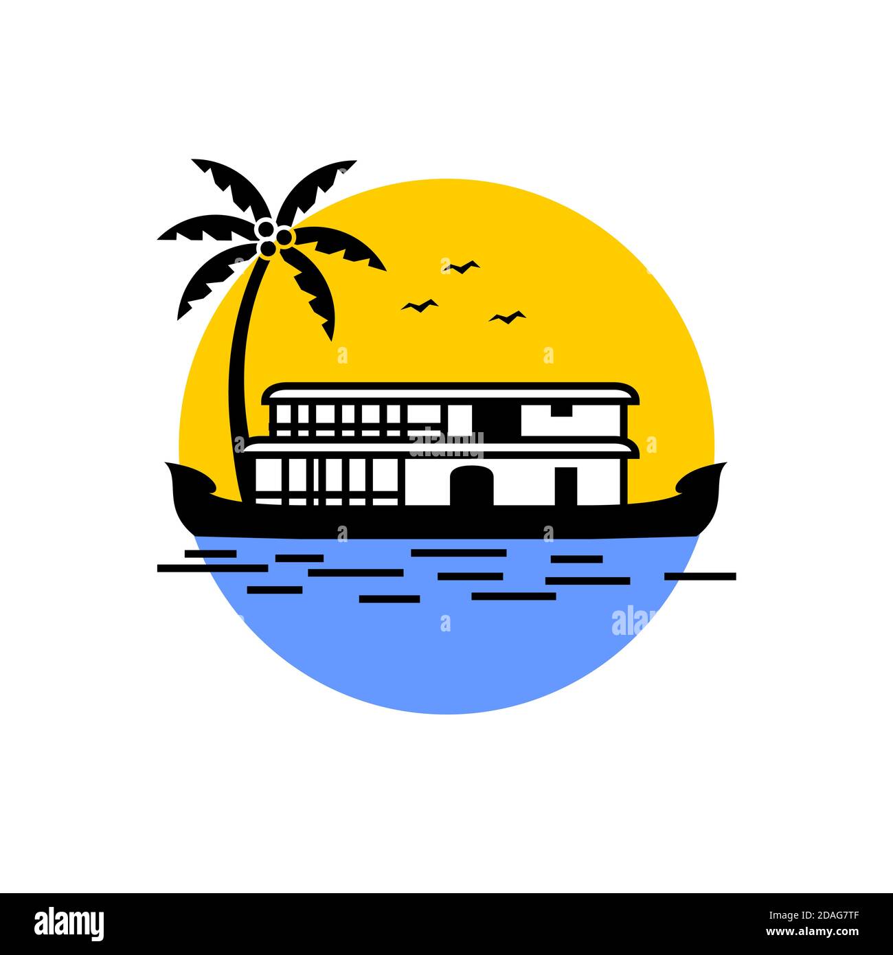 Kerala House Boat in backwater colore vettore design Illustrazione Vettoriale
