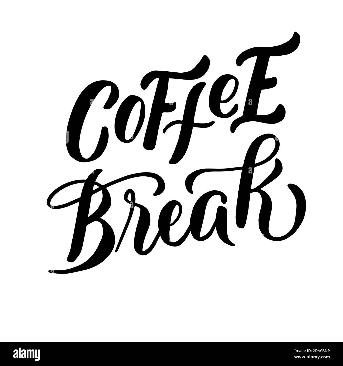 Iscrizione - coffee break - lettere nere su sfondo bianco, grafica vettoriale. Per cartoline, poster, stampe di t-shirt, copertine per notebook, imballaggio Illustrazione Vettoriale