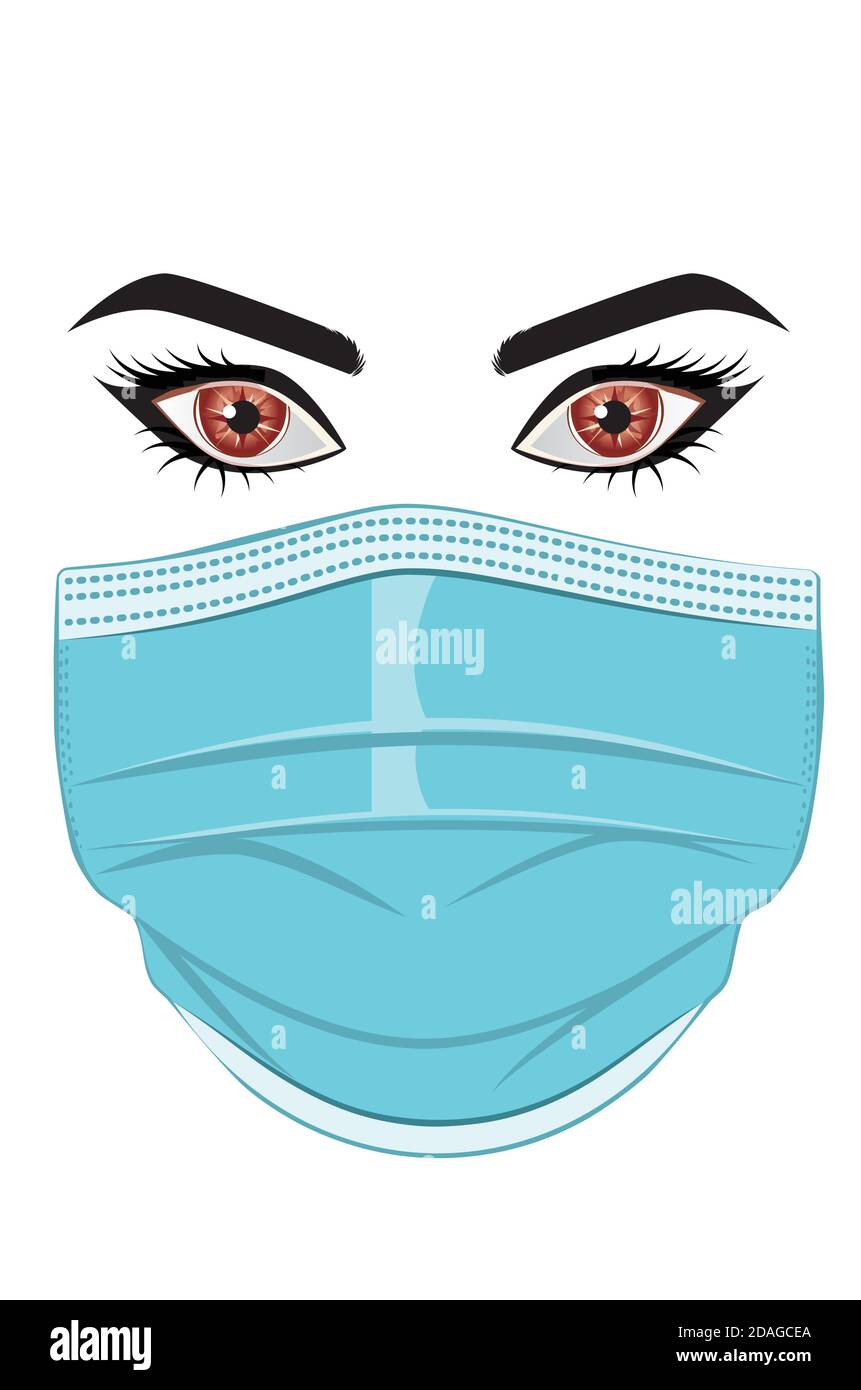 Donna occhi con maschera monouso illustrazione disegno. Illustrazione Vettoriale