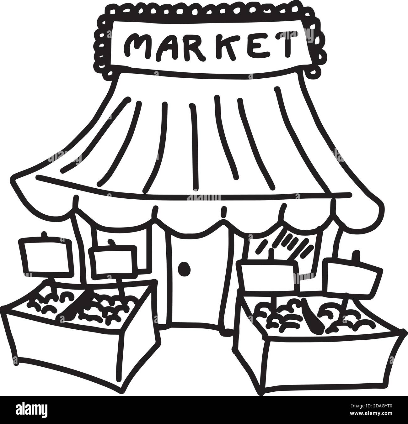 illustrazione vettore tirato a mano doodle di mercato fresco isolato sopra sfondo bianco Illustrazione Vettoriale