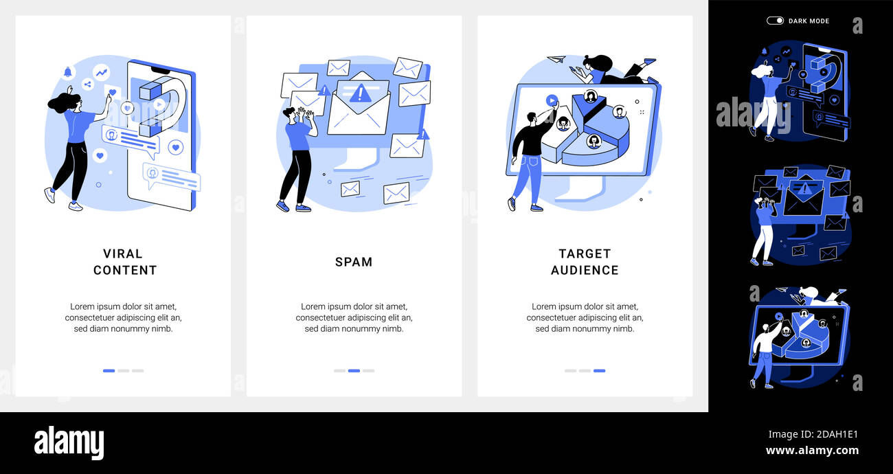 Kit UI app mobile strategia di marketing per i social media. Illustrazione Vettoriale