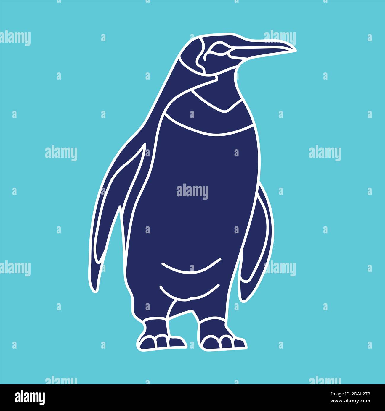 La silhouette blu scuro dei pinguini su sfondo blu. Illustrazione Vettoriale