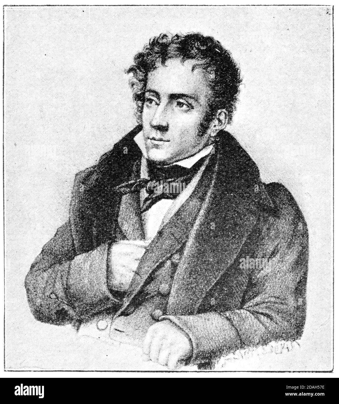 Ritratto di Francois-Rene de Chateaubriand - scrittore, politico, diplomatico e storico francese. Illustrazione del 19 ° secolo. Sfondo bianco. Foto Stock