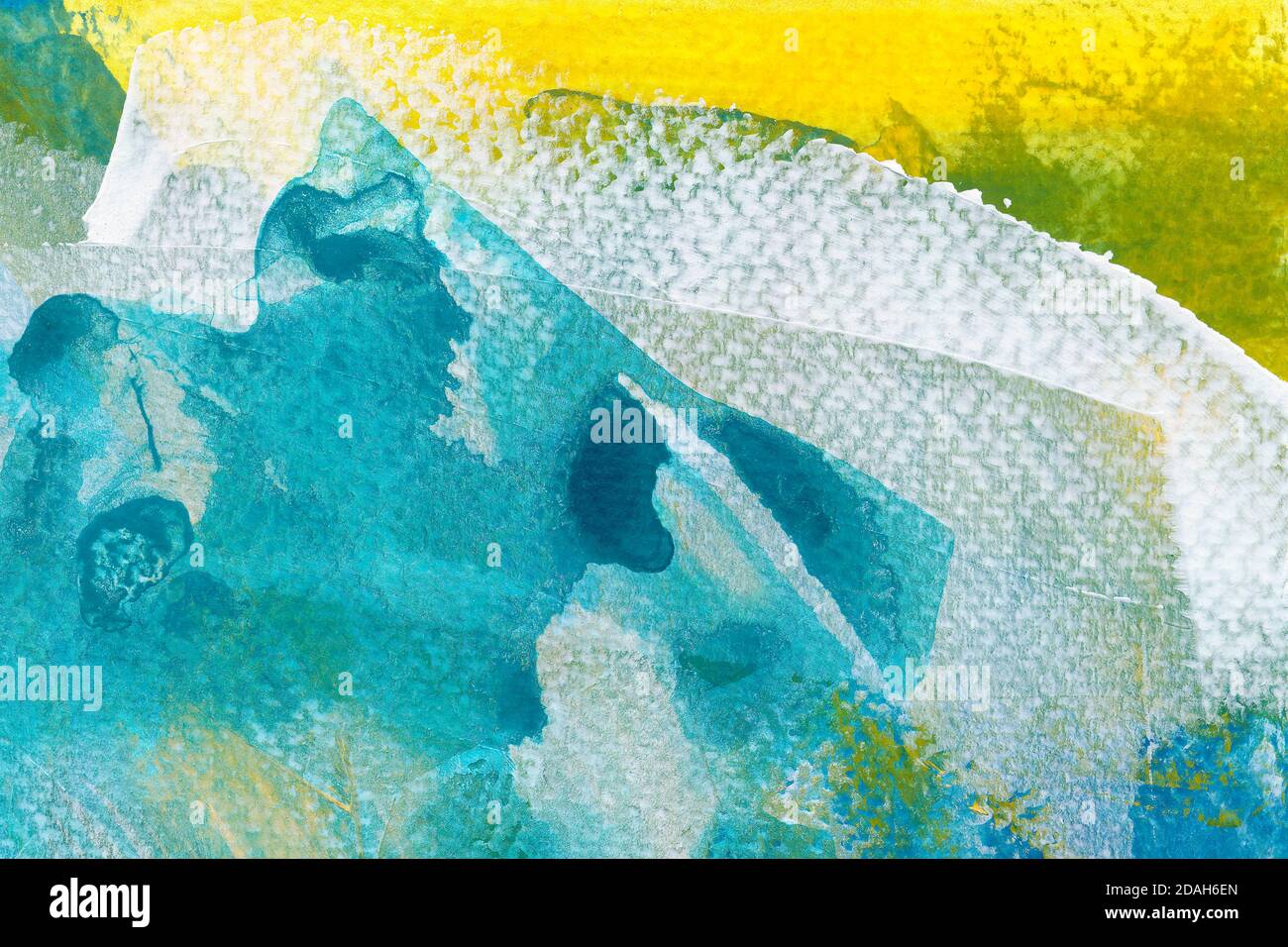 Tessuto acquerello astratto blu e giallo. Sfumatura multicolore dell'acquerello. Foto Stock