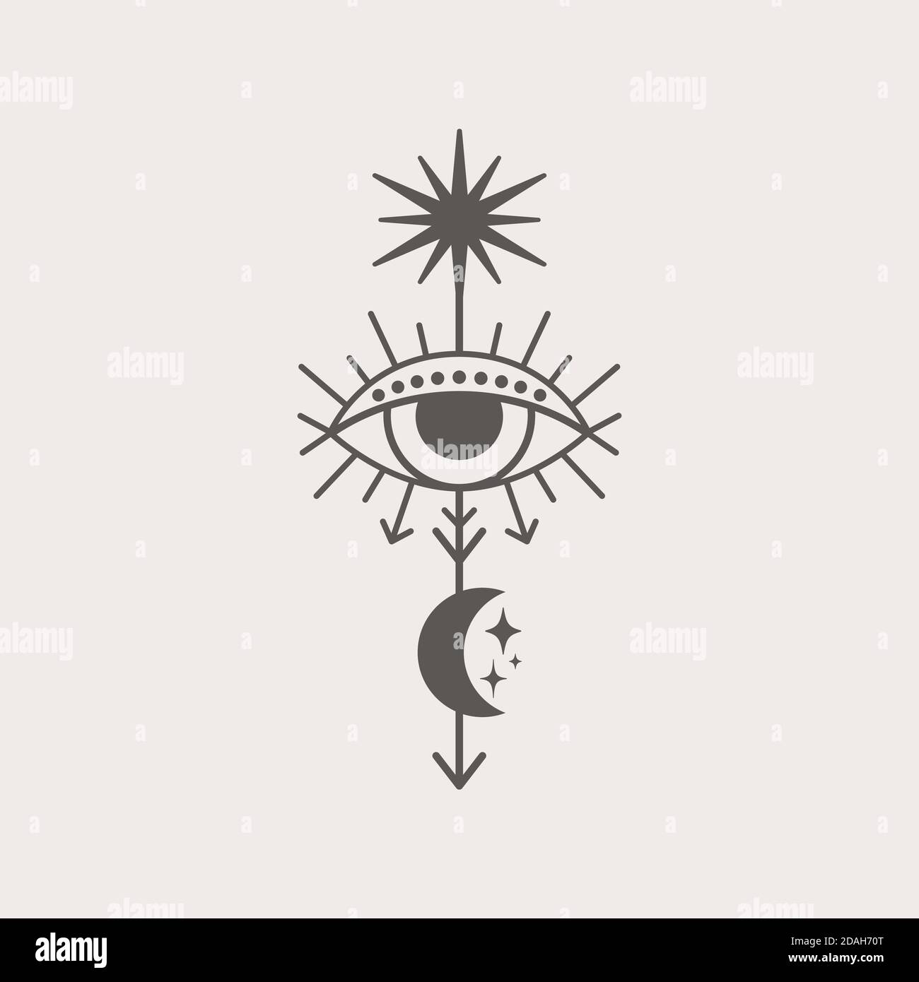 Icona occhio e Luna mistica in uno stile lineare minimalista di tendenza. Illustrazione isoterica vettoriale Illustrazione Vettoriale