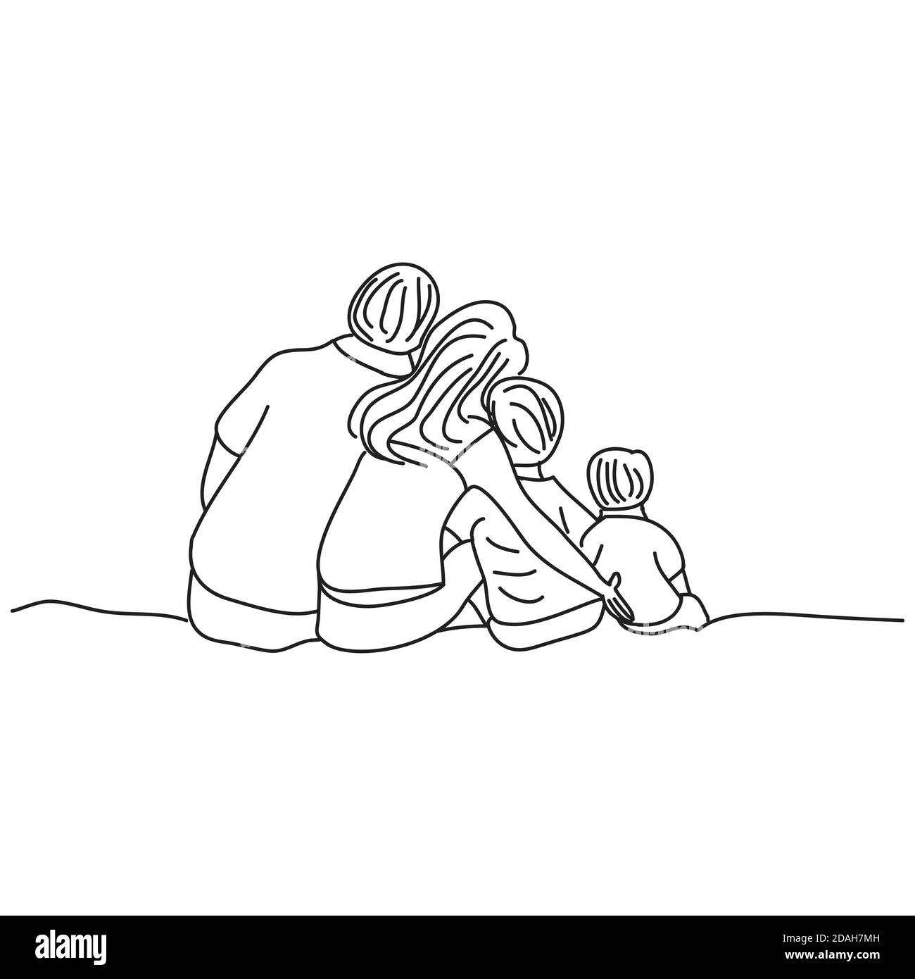 Una vista posteriore di una famiglia seduta insieme. Illustrazione Vettoriale