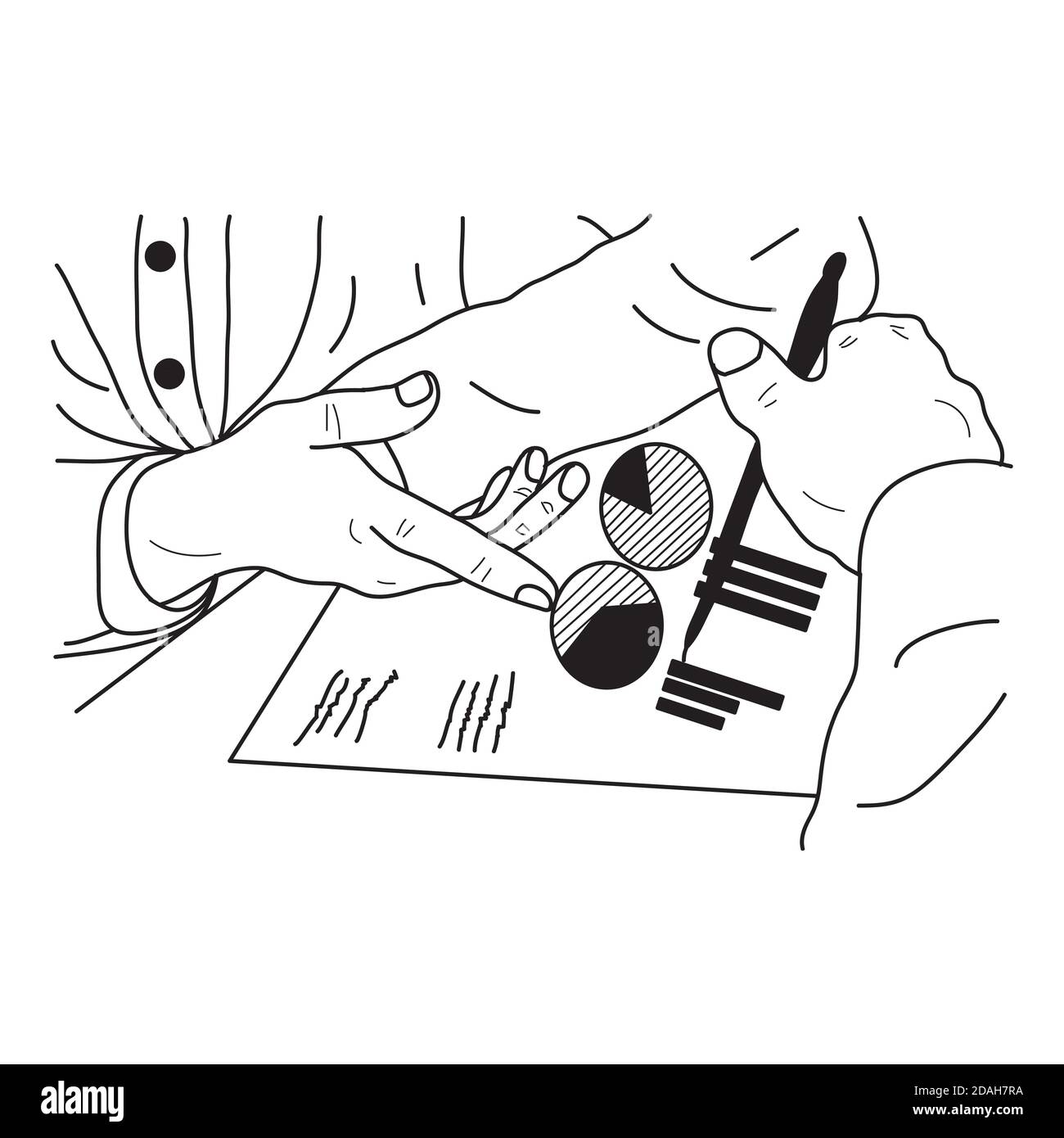 Illustrazione mano disegnata di uomo d'affari mentre discute con altri circa la loro attività Illustrazione Vettoriale