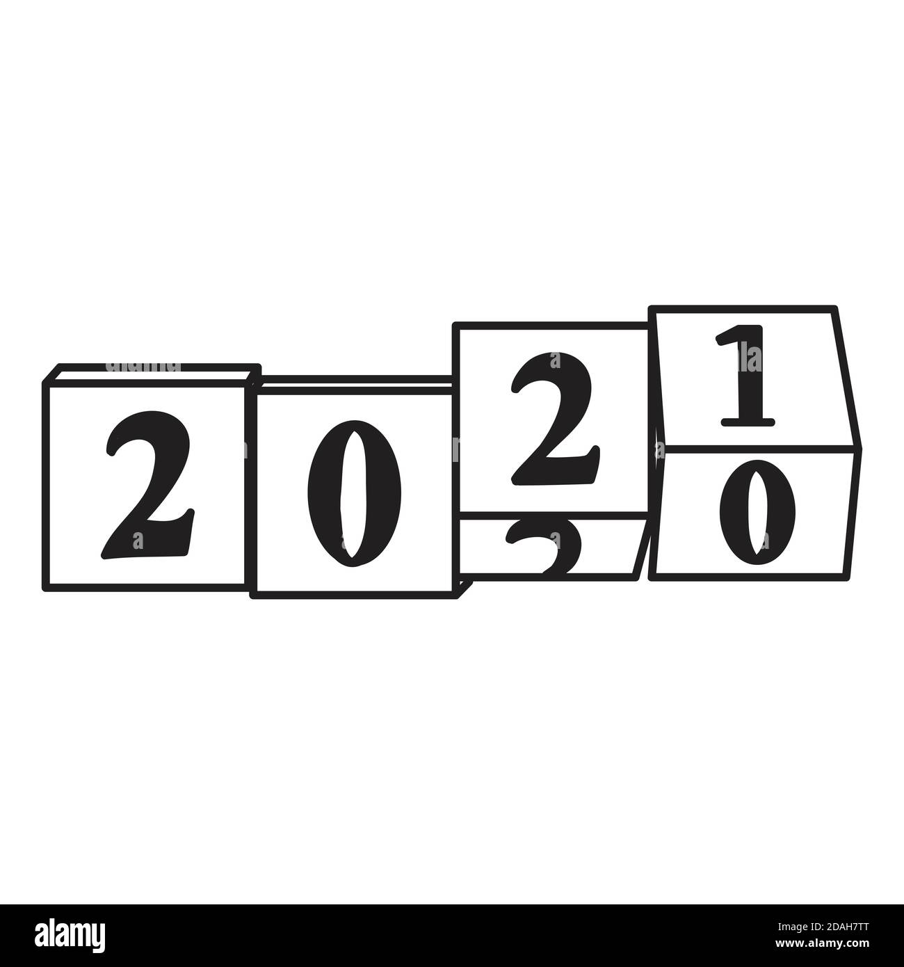 Illustrazione disegnata a mano per il concetto di anno nuovo. Felice anno nuovo 2021. Illustrazione Vettoriale