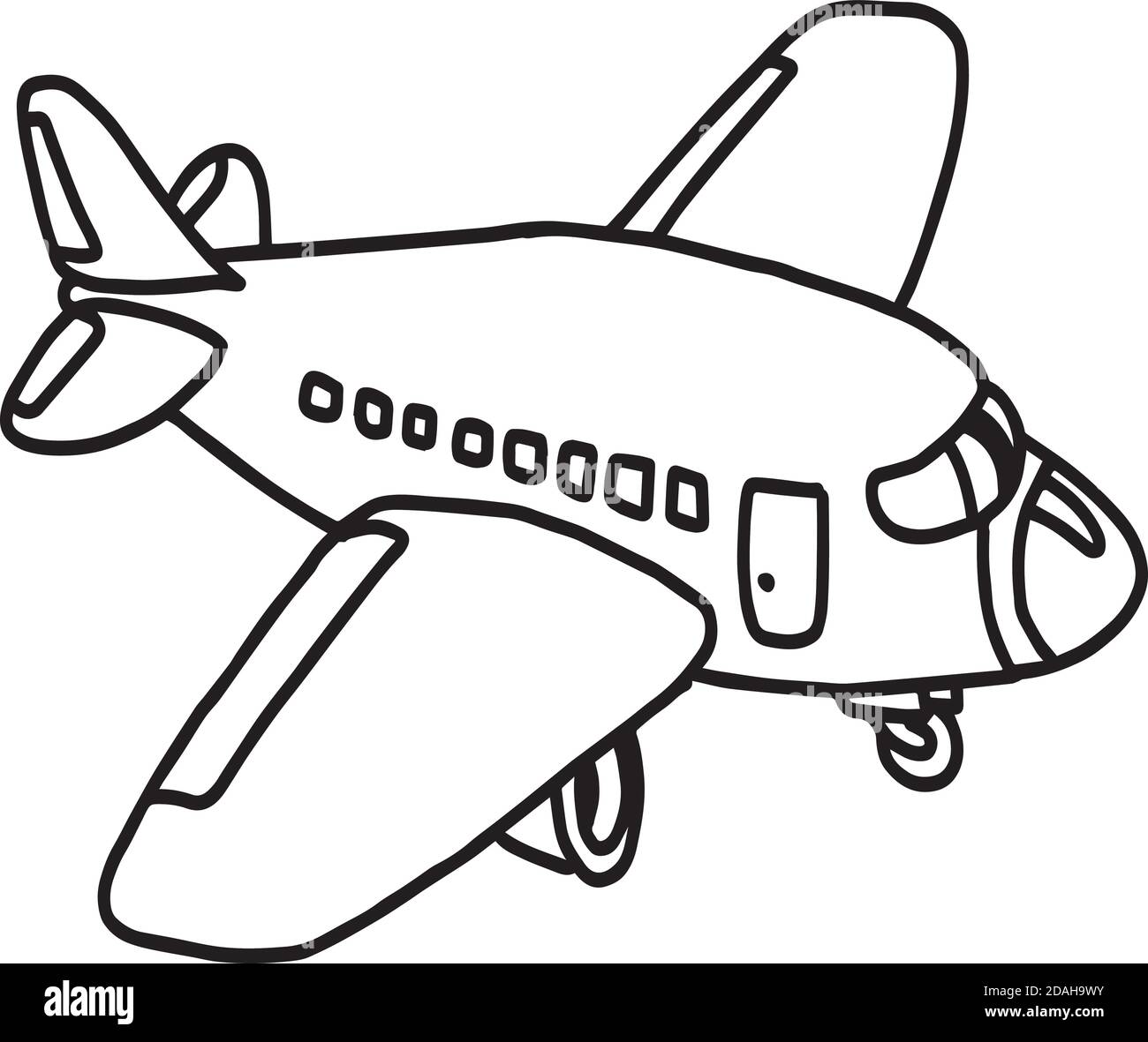 illustrazione vettore mano doodle disegnato drawn di icona di aeroplano isolato su sfondo bianco Illustrazione Vettoriale