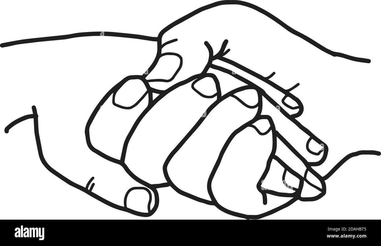 illustrazione vettore doodles mano disegnata due persone che tengono le mani, amore concetto Illustrazione Vettoriale