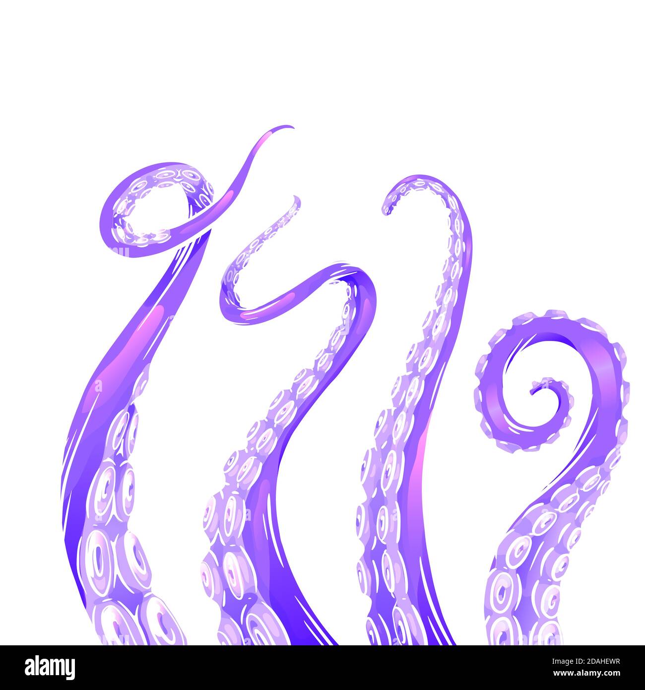 Set di disegni cartoni animati a colori al neon di tentacoli di polpo. Membra creepy di abitanti marini. Oggetto vettoriale per loghi, tatuaggi, carte e il tuo disegno. Illustrazione Vettoriale