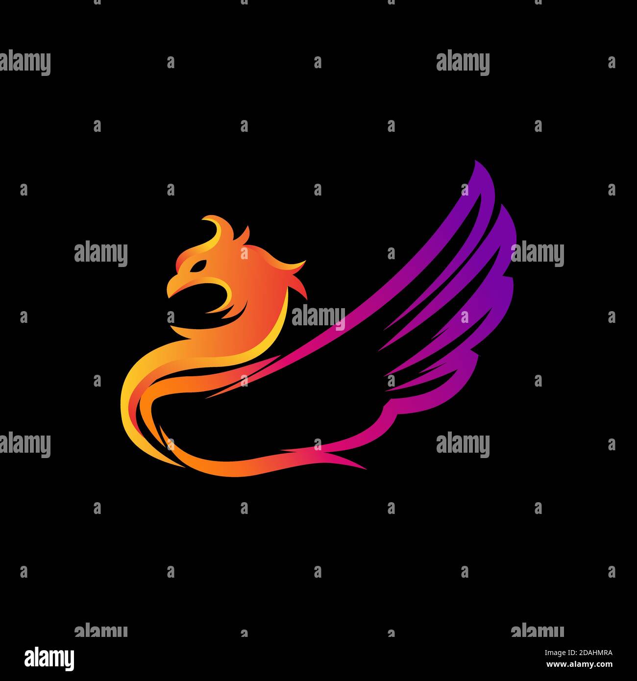 Modello vettoriale di disegno del logo Phoenix Rising Wings. Icona di concetto di logotipo di uccello Falcon Eagle Hawk corporate di lusso. Illustrazione Vettoriale