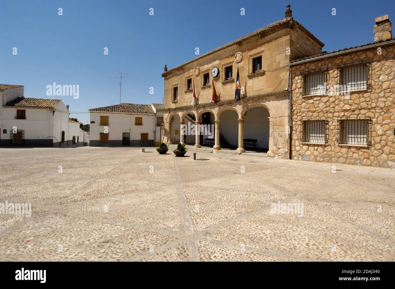 Piazza Don Juan Manuel, Alarcon, provincia di Cuenca, la Mancha, Spagna Foto Stock