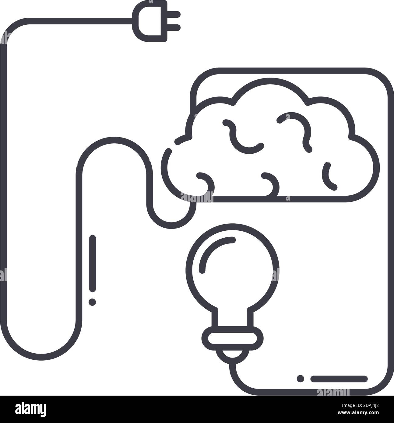 Icona della sessione di brainstorming, illustrazione isolata lineare, vettore di linea sottile, segno di disegno di fotoricettore, simbolo di concetto di contorno con tratto modificabile su bianco Illustrazione Vettoriale