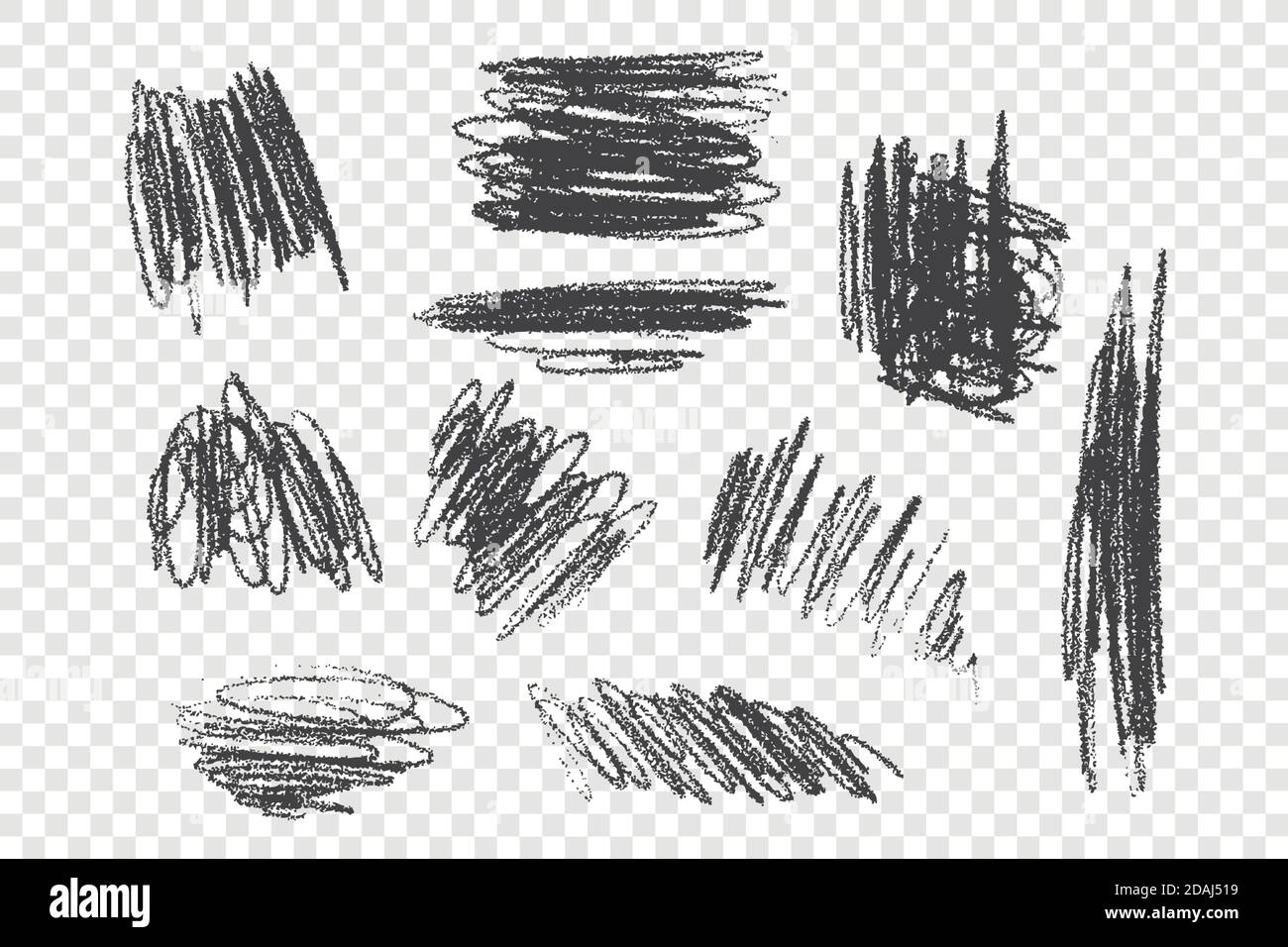 Set di illustrazioni vettoriali di scrimble di carbone caotico Illustrazione Vettoriale