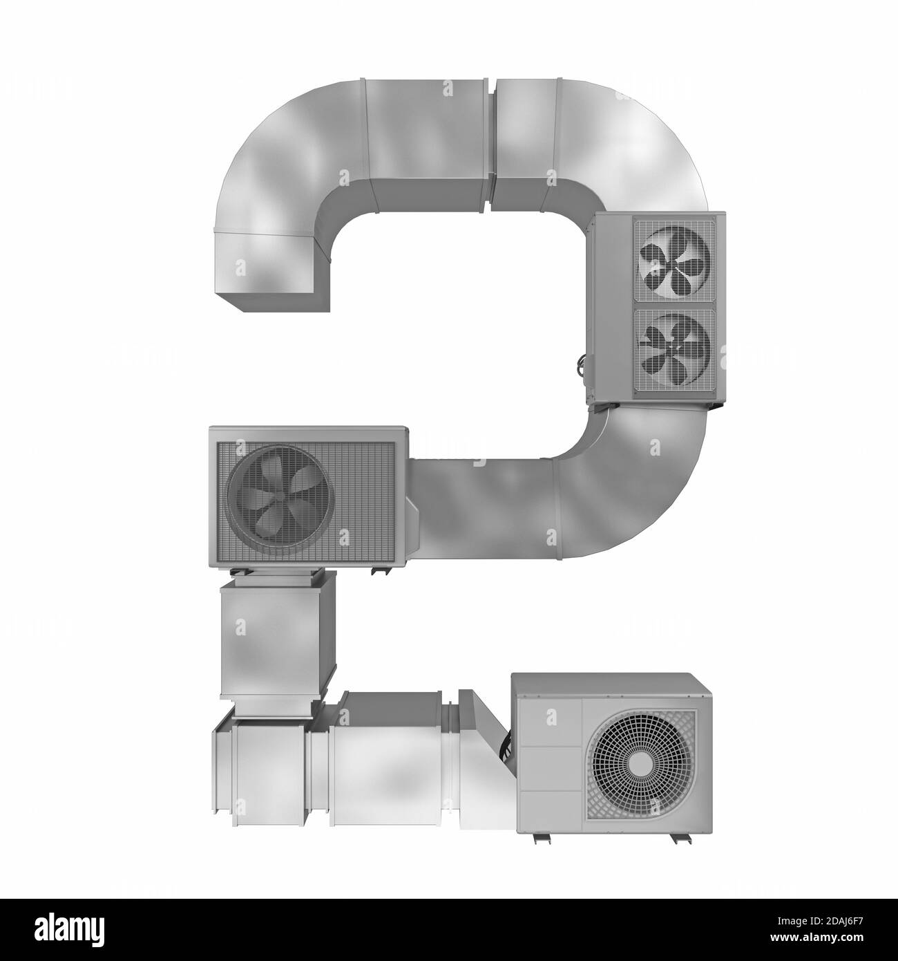 numero 2 da tubi di ventilazione e condizionatori d'aria isolati su bianco. rendering 3d Foto Stock