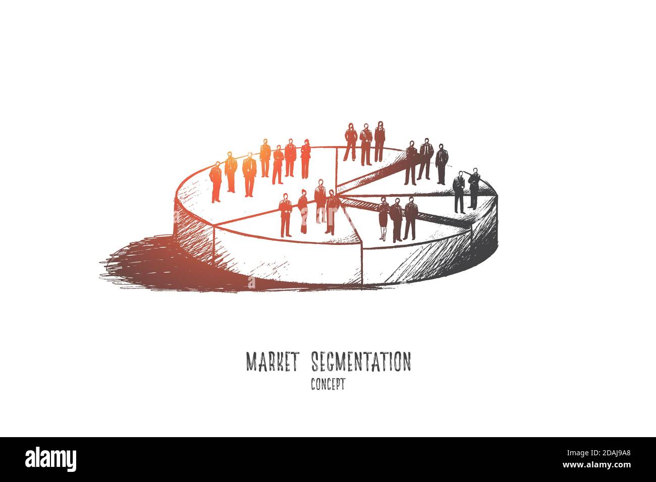 Concetto di segmentazione del mercato. Vettore isolato disegnato a mano. Illustrazione Vettoriale