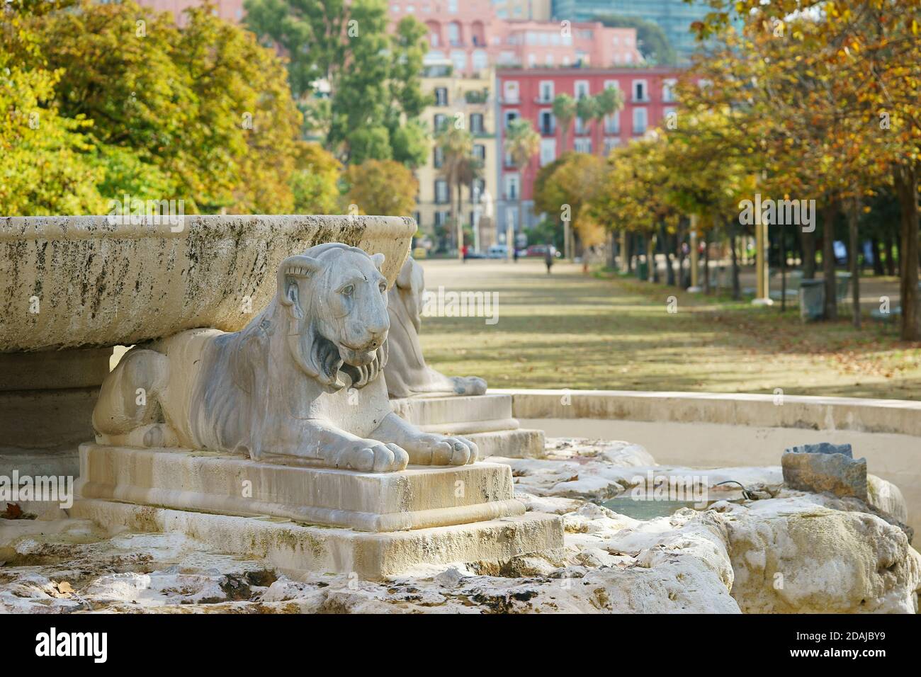 Fontana del Leone, Villa comunale, Napoli, Italia Foto Stock