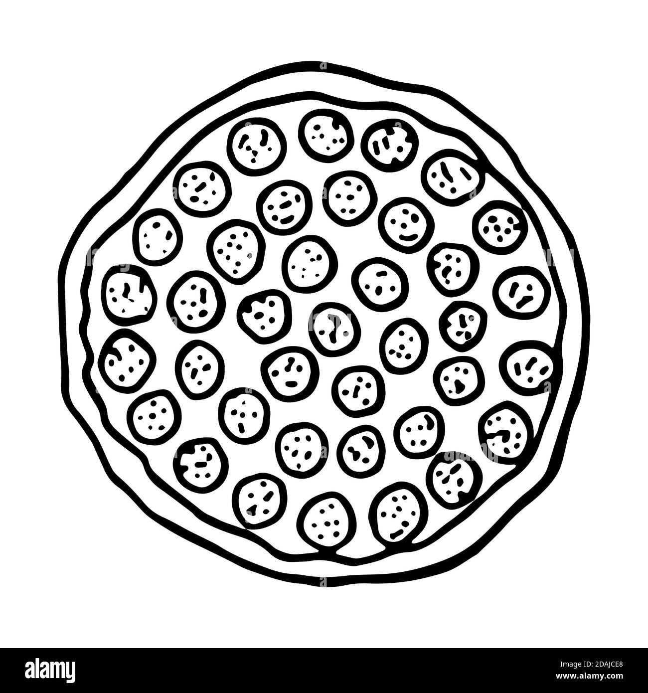 Pizza cucina italiana tradizionale. Stile di schizzo disegnato a mano. Illustrazione vettoriale isolata su sfondo bianco per il menu ristorante e il design del pacchetto, post Illustrazione Vettoriale