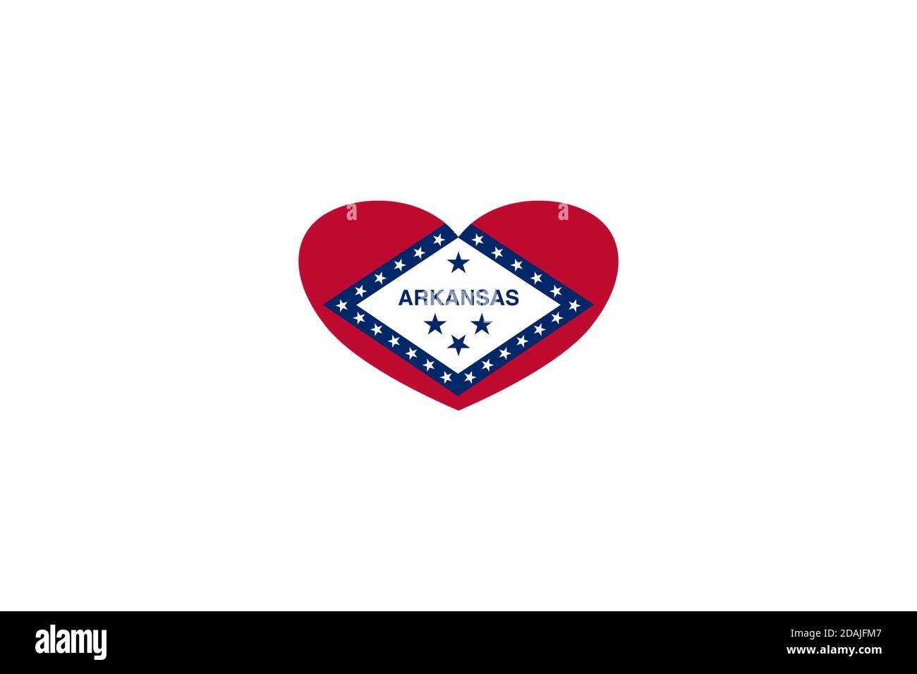 Arkansas (Stato USA) bandiera forma del cuore isolato sullo sfondo. Foto Stock