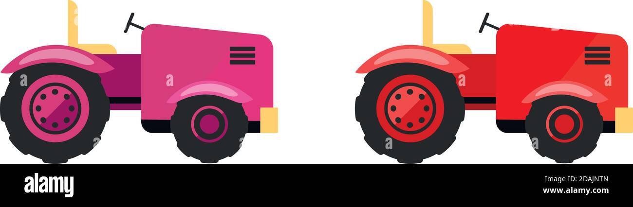 Set di oggetti vettoriali a colori piatti dei trattori Illustrazione Vettoriale