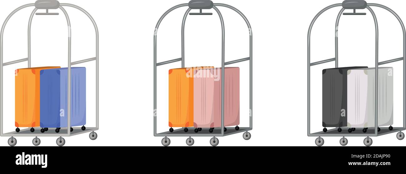 Set di oggetti vettoriali a colori piatti per la consegna delle valigie Illustrazione Vettoriale