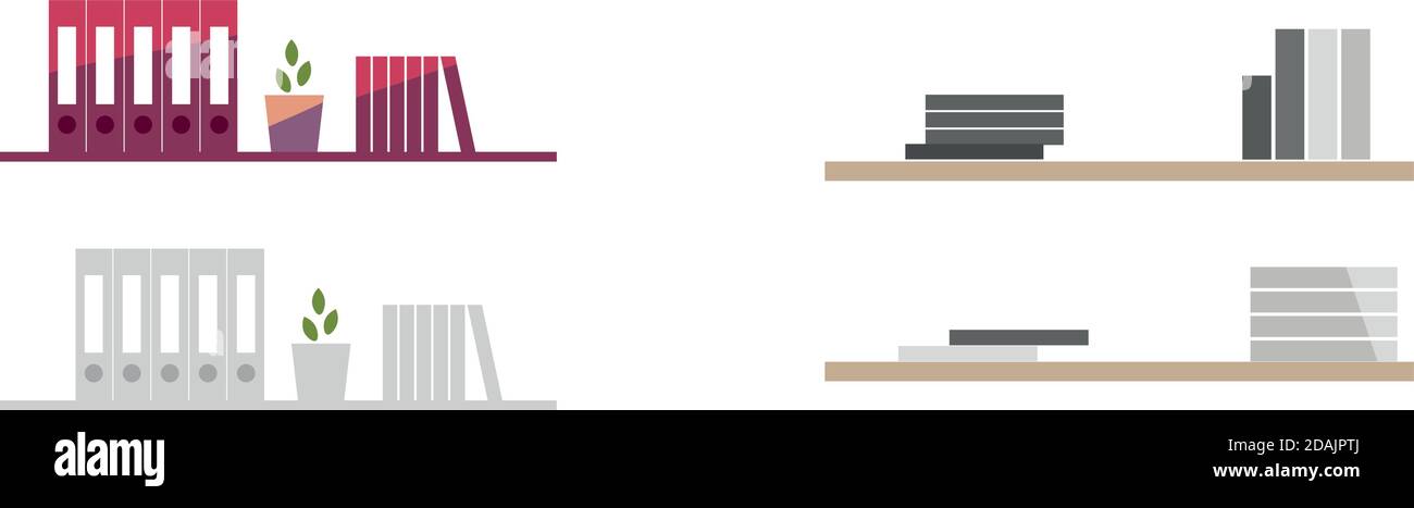 Cartelle e libri sugli oggetti scaffali Illustrazione Vettoriale