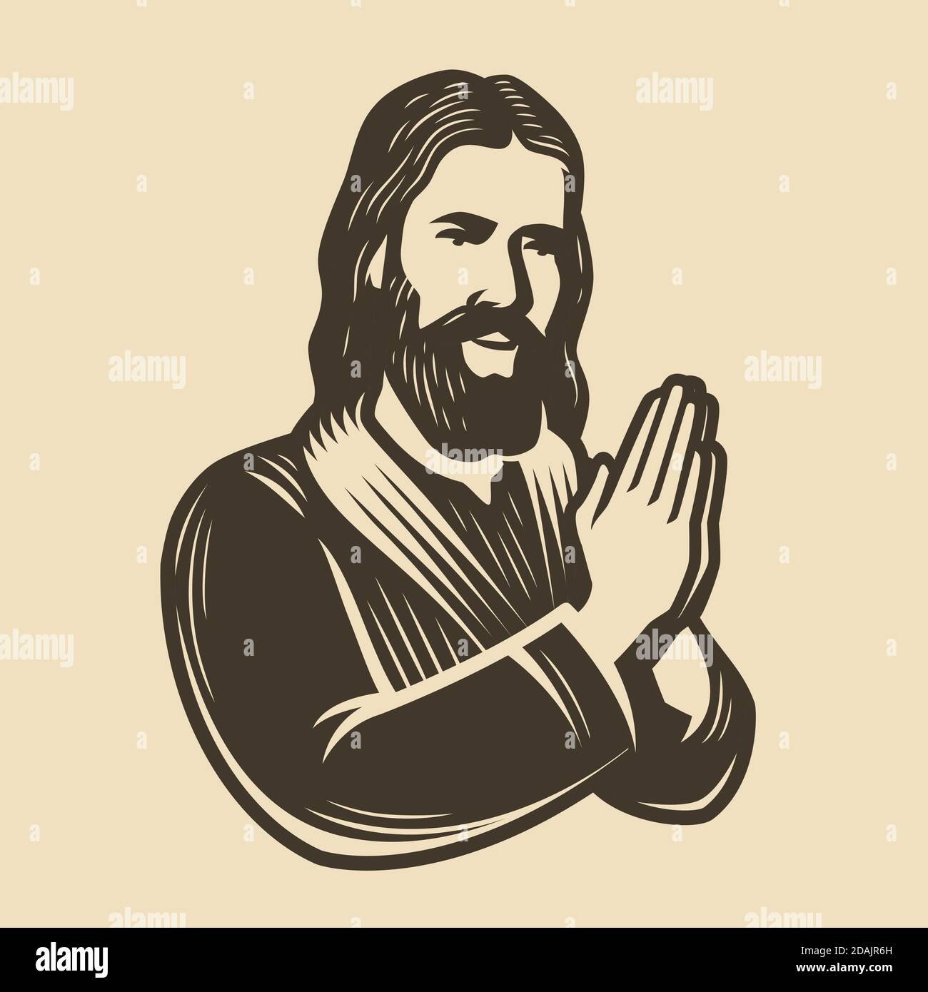 Gesù Cristo. Preghiera, fede simbolo vintage illustrazione vettoriale Illustrazione Vettoriale