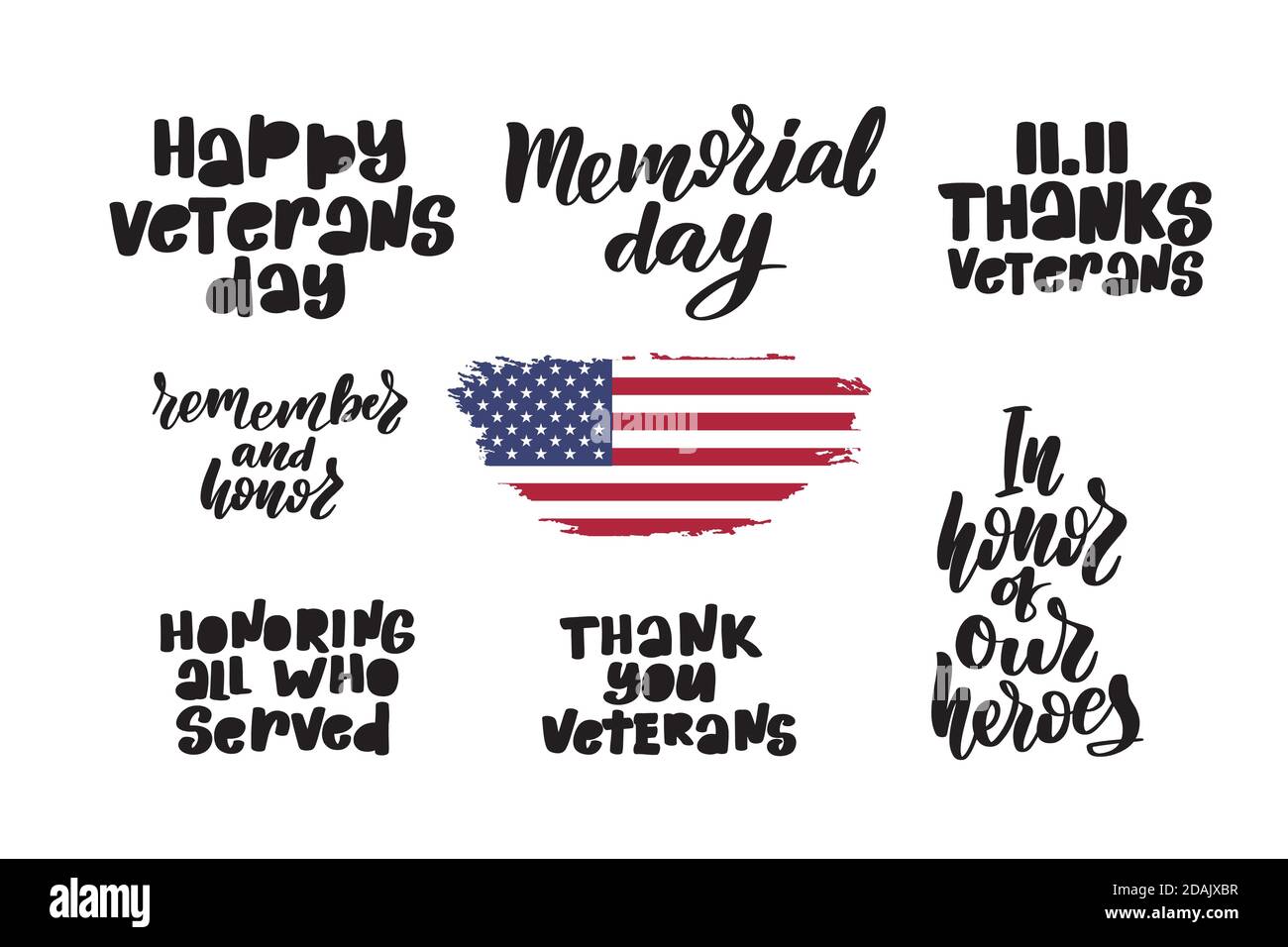 Set di carte per Veterans Day. Onorando tutti coloro che hanno servito Illustrazione Vettoriale