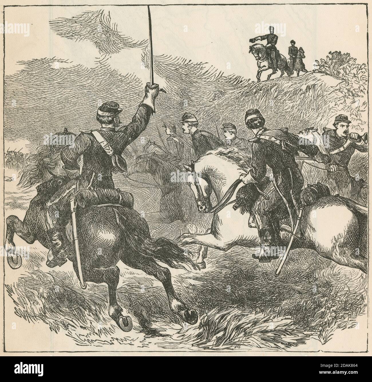 Antica incisione c1870, una carica di cavalleria della Guerra civile. FONTE: INCISIONE ORIGINALE Foto Stock