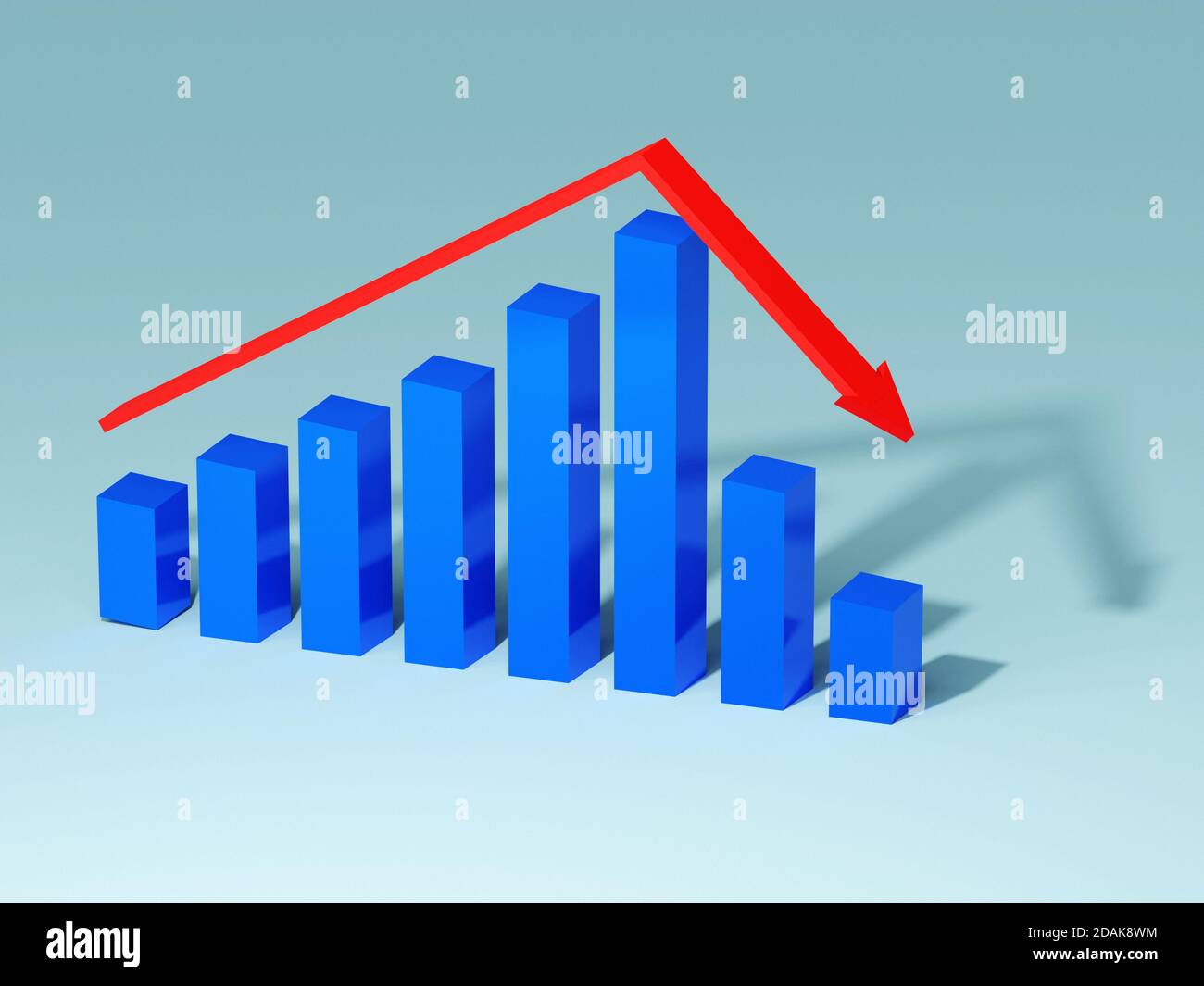 Business e il concetto di fallimento. Grafico in bancarotta con recessione. rendering 3d Foto Stock