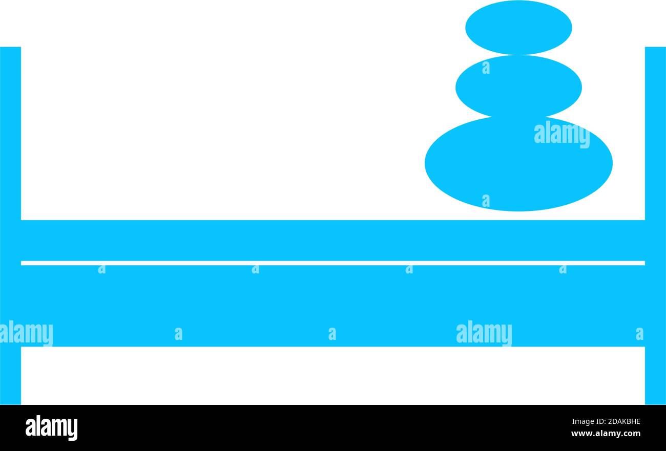 Letto con cuscini icona piatto. Pittogramma blu su sfondo bianco. Simbolo dell'illustrazione vettoriale Illustrazione Vettoriale