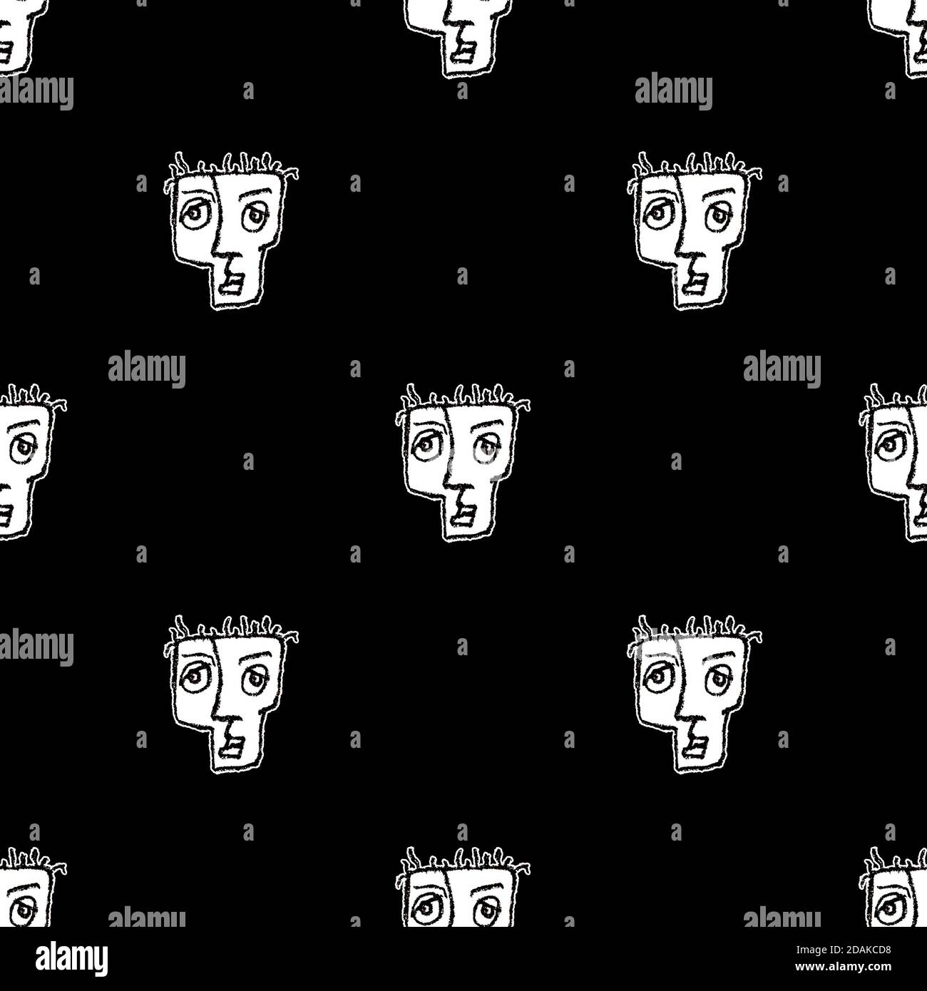 Uomo testa caricatura disegno motivo nero e bianco senza cuciture motivo Foto Stock