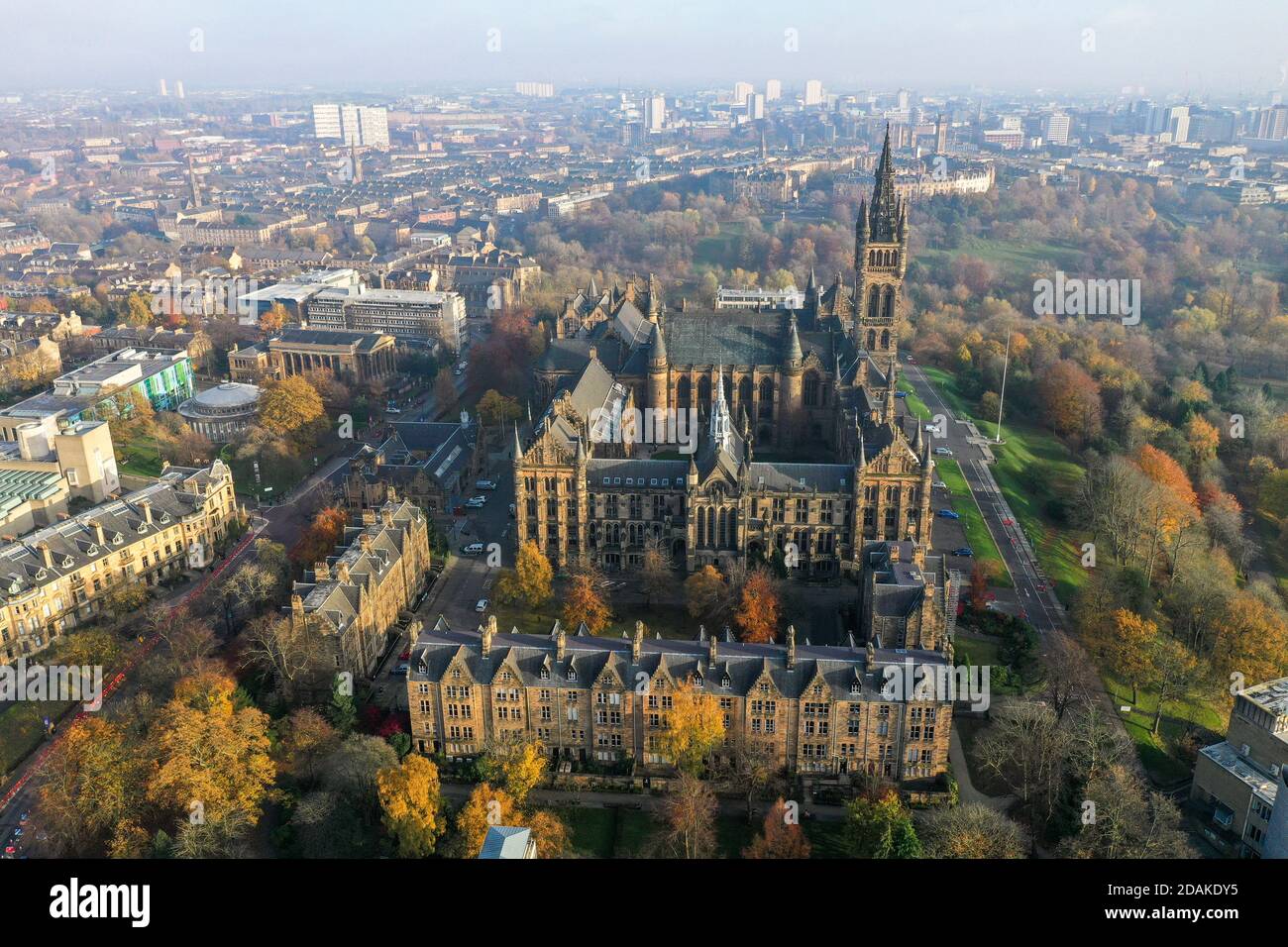 Vista aerea del drone dell'Università di Glasgow Foto Stock