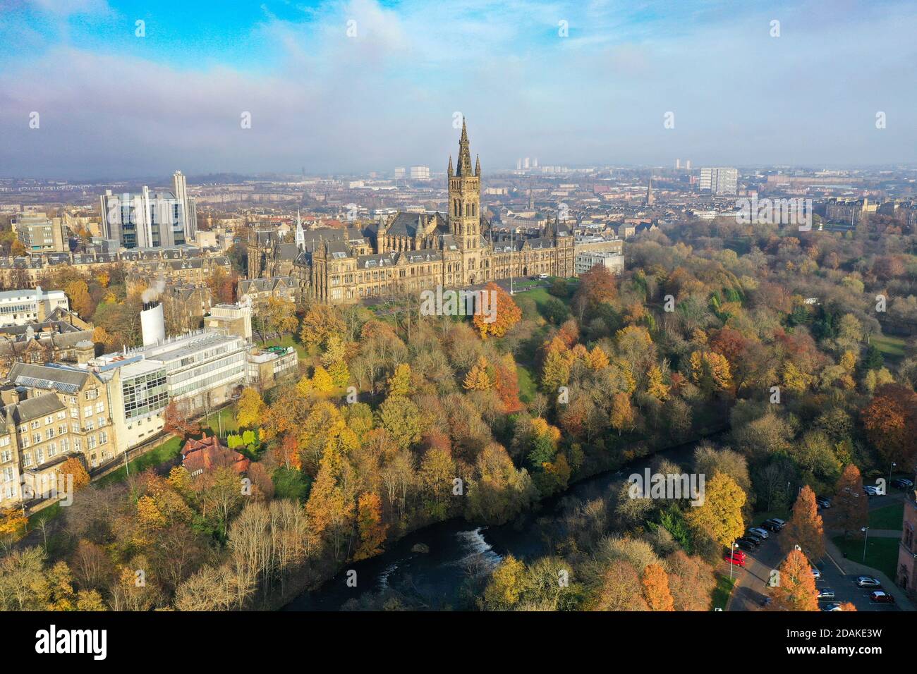 Vista aerea del drone dell'Università di Glasgow Foto Stock
