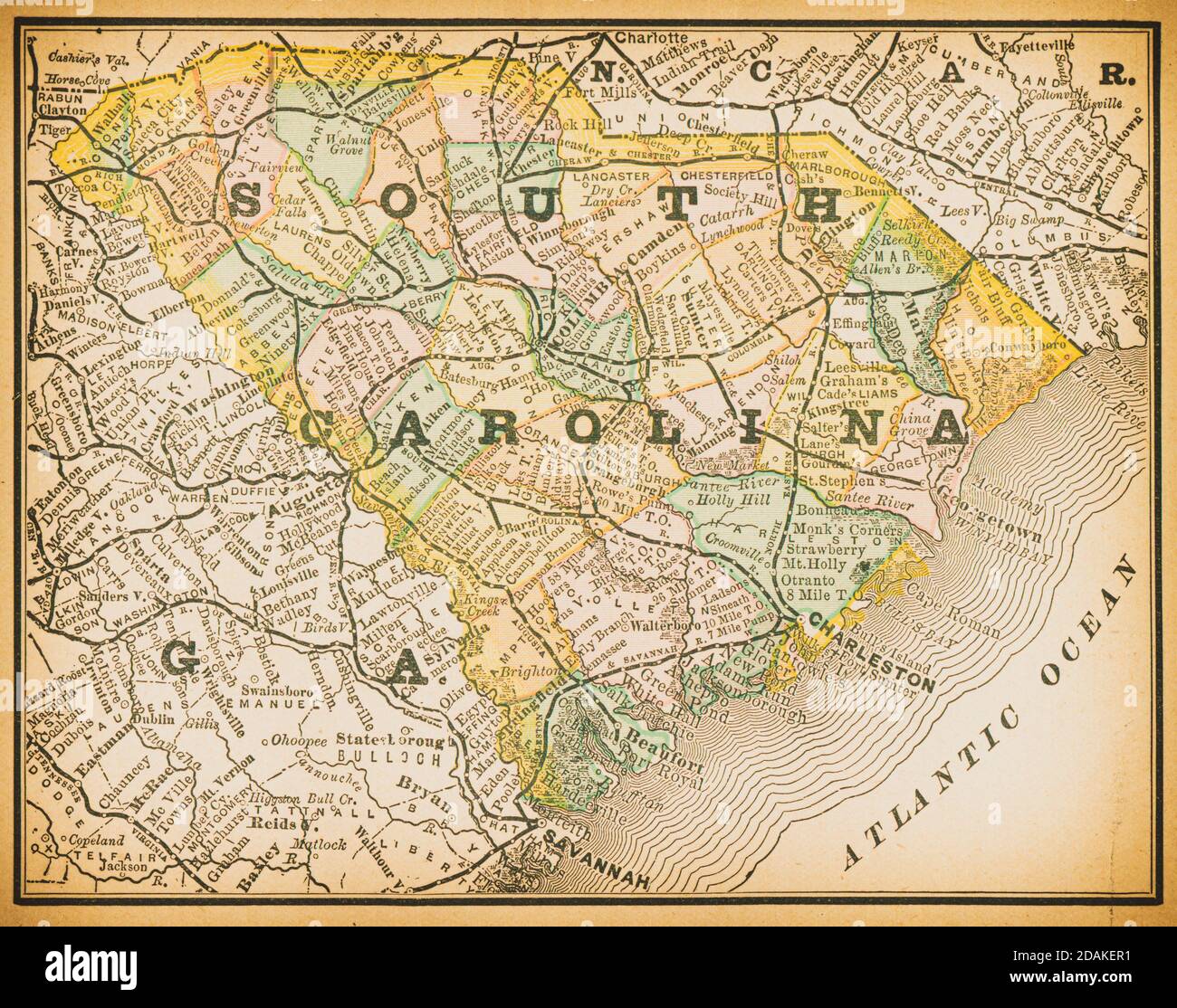 Mappa del XIX secolo della Carolina del Sud. Pubblicato in New Dollar Atlas degli Stati Uniti e Dominion del Canada. (Rand McNally & Co's, Chicago, 1884). Foto Stock