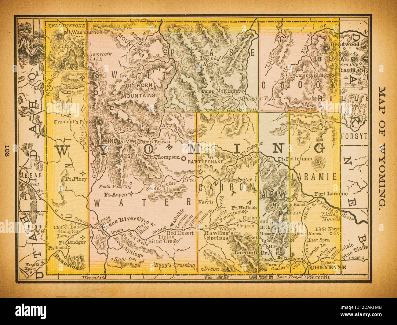 Mappa del Wyoming del XIX secolo. Pubblicato in New Dollar Atlas degli Stati Uniti e Dominion del Canada. (Rand McNally & Co's, Chicago, 1884). Foto Stock