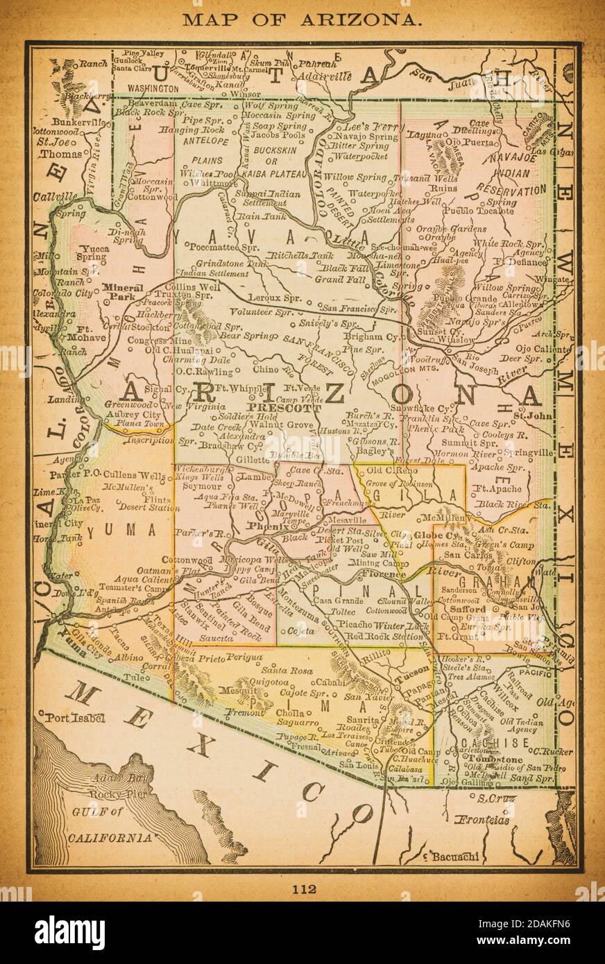 Mappa del XIX secolo dell'Arizona. Pubblicato in New Dollar Atlas degli Stati Uniti e Dominion del Canada. (Rand McNally & Co's, Chicago, 1884). Foto Stock