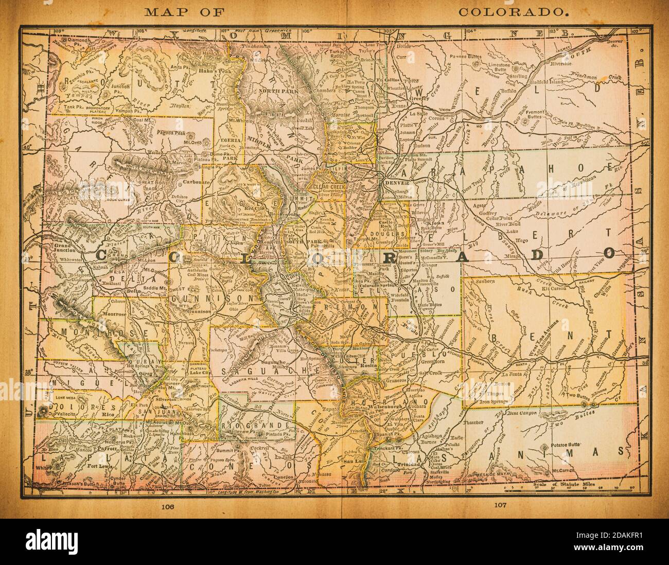 Mappa del XIX secolo del Colorado. Pubblicato in New Dollar Atlas degli Stati Uniti e Dominion del Canada. (Rand McNally & Co's, Chicago, 1884). Foto Stock