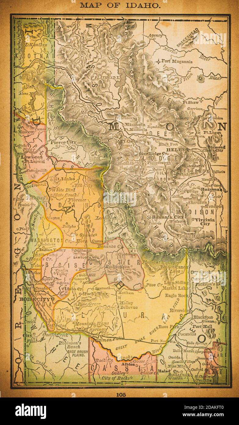 Mappa del XIX secolo dell'Idaho. Pubblicato in New Dollar Atlas degli Stati Uniti e Dominion del Canada. (Rand McNally & Co's, Chicago, 1884). Foto Stock