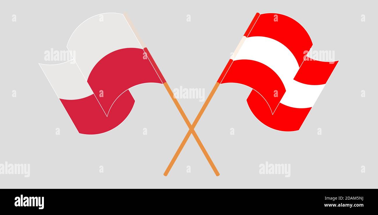 Bandiere incrociate e sventolanti di Polonia e Austria. Illustrazione vettoriale Illustrazione Vettoriale