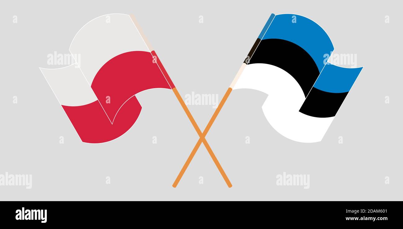 Bandiere incrociate e sventolanti di Polonia ed Estonia. Illustrazione vettoriale Illustrazione Vettoriale