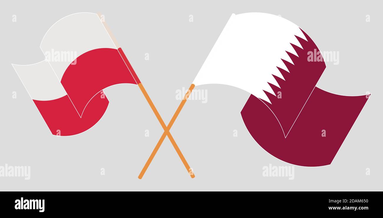 Bandiere incrociate e sventolanti di Polonia e Qatar. Illustrazione vettoriale Illustrazione Vettoriale