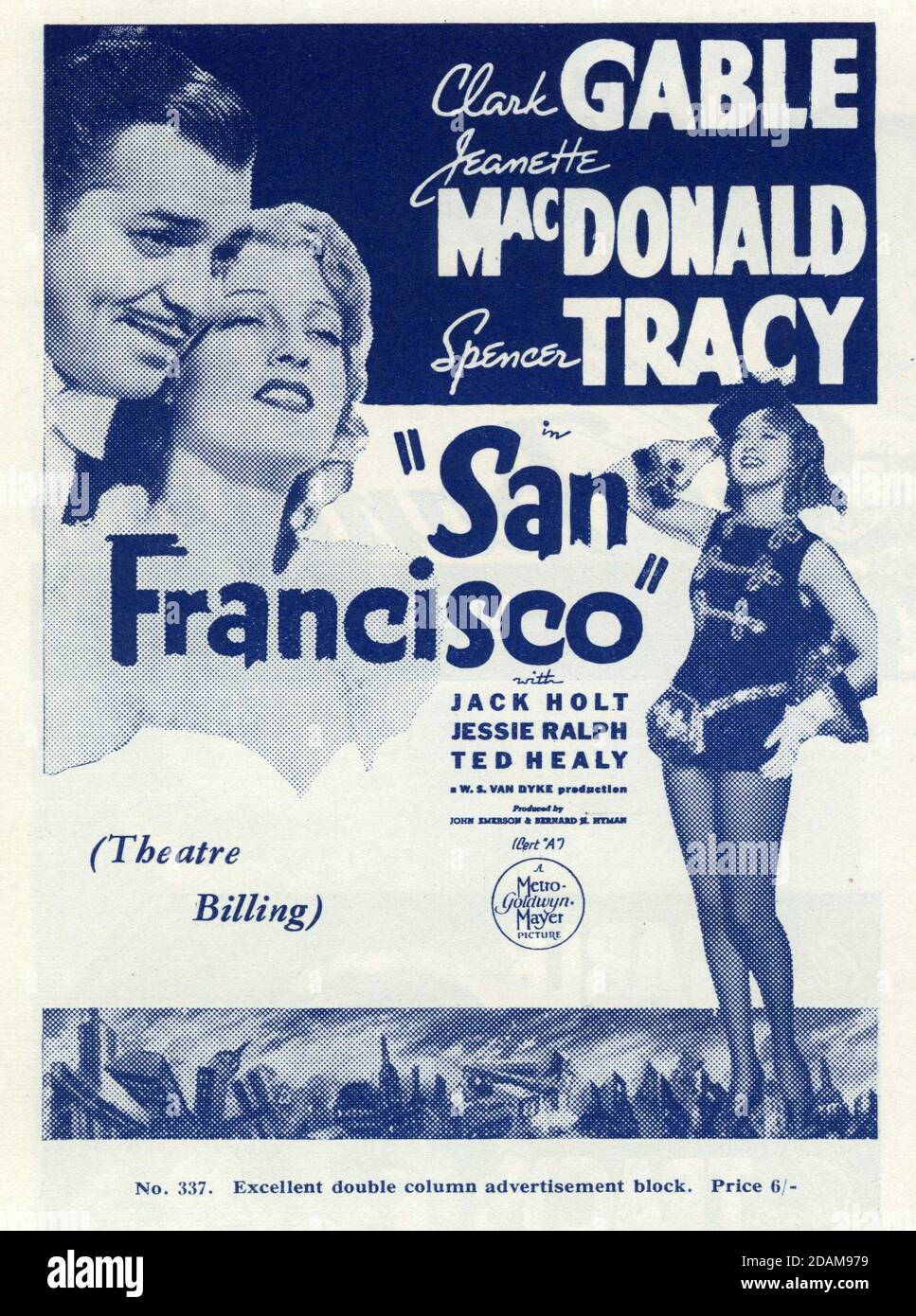 CLARK GABLE e JEANETTE Macdonald a SAN FRANCISCO 1936 regista W.S. VAN DYKE sceneggiatura Robert E. Hopkins Anita Loos Metro Goldwyn Mayer Foto Stock