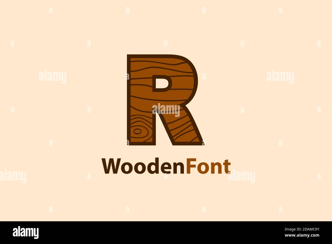 Logo R astratto con design a grana di legno, design moderno e creativo. Illustrazione Vettoriale