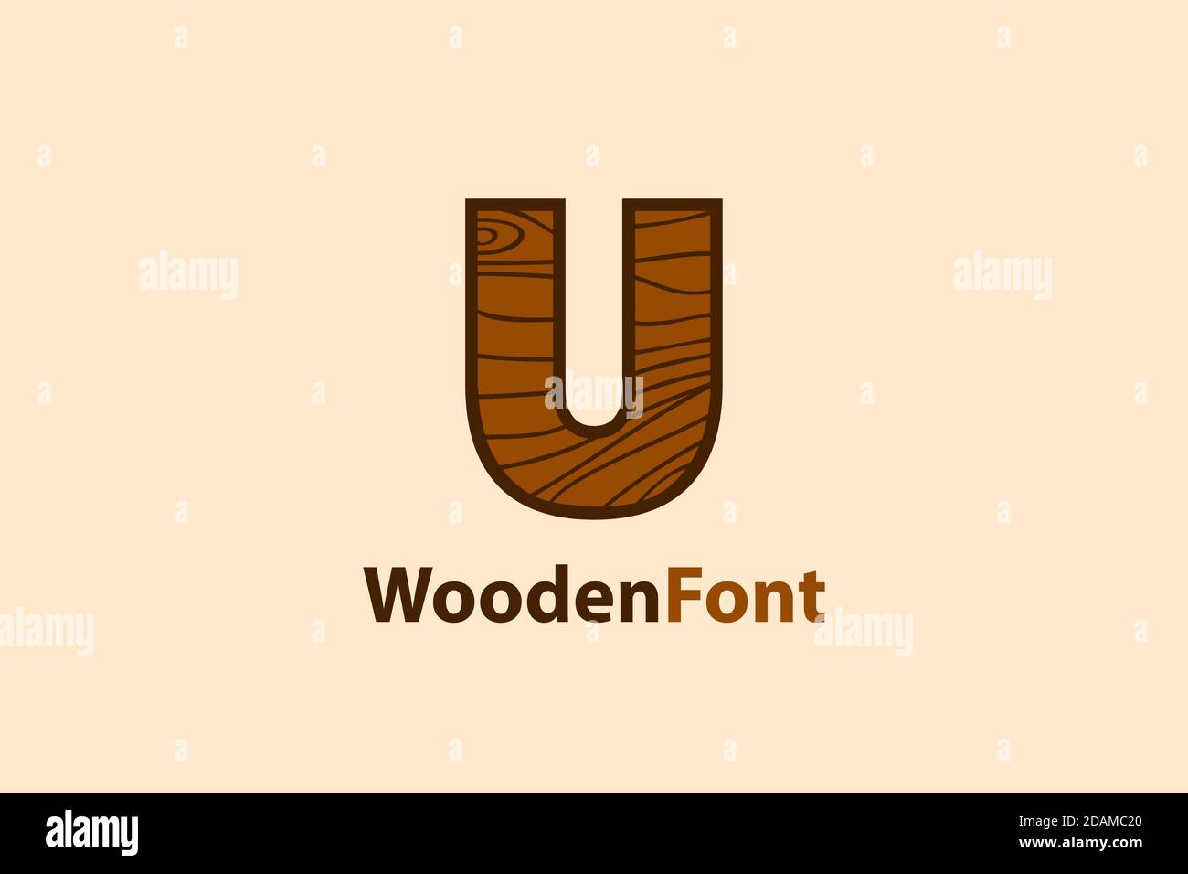 Lettera astratta logo U con design a grana di legno, design moderno e creativo. Illustrazione Vettoriale