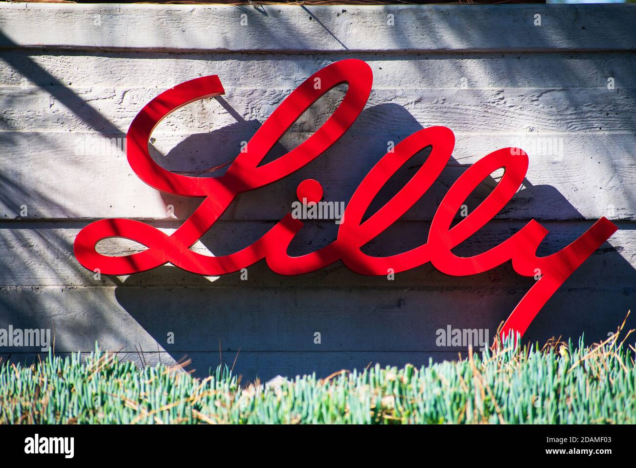 Logo Eli Lilly. Eli Lilly and Company è una società farmaceutica americana - San Diego, California, USA - 2020 Foto Stock