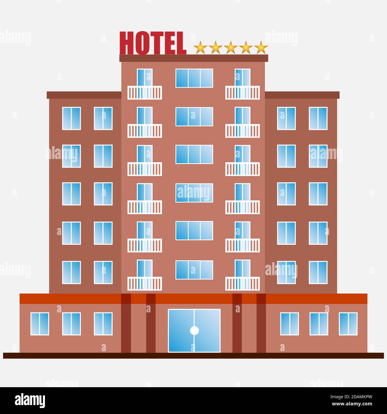 Hotel, hotel Icon, prenotazione, portiere, ricreazione, edificio. Design piatto, vettoriale. Illustrazione Vettoriale