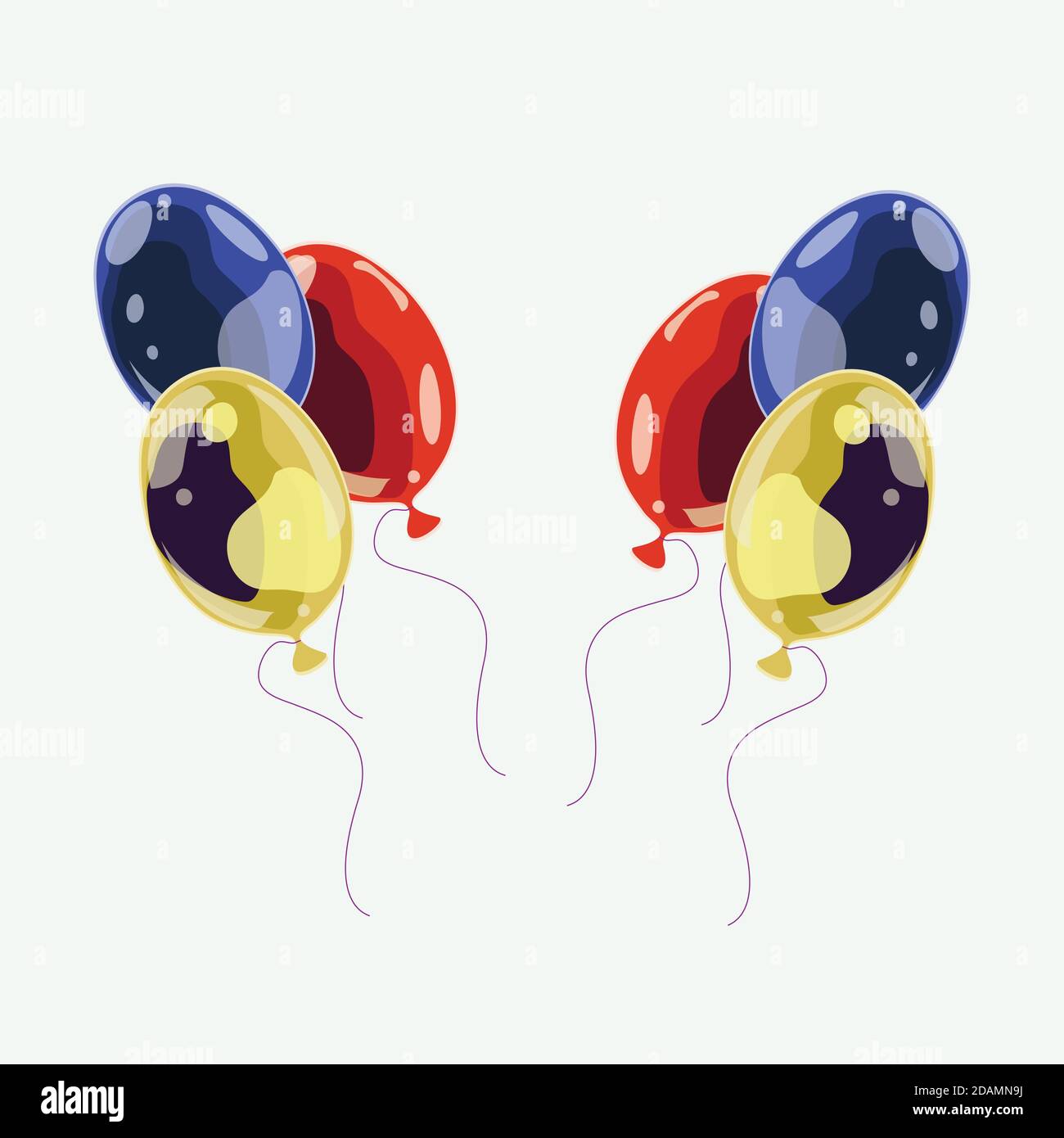 Palloncini di compleanno galleggianti nell'aria, decorazione regalo rossa per festa di compleanno. Illustrazione vettoriale su sfondo bianco. Illustrazione Vettoriale