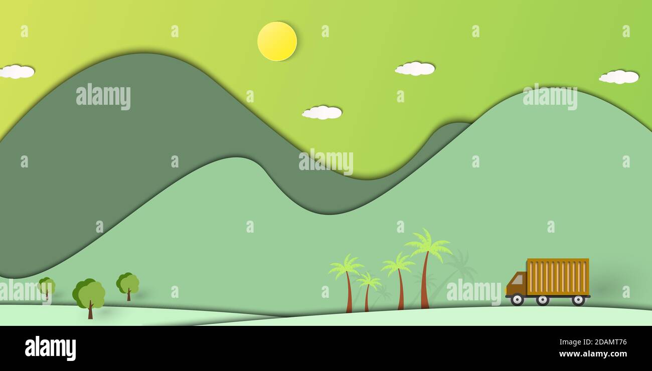 Verde natura paesaggio paesaggio sfondo carta art style.Vector illustration.Eps10 Illustrazione Vettoriale